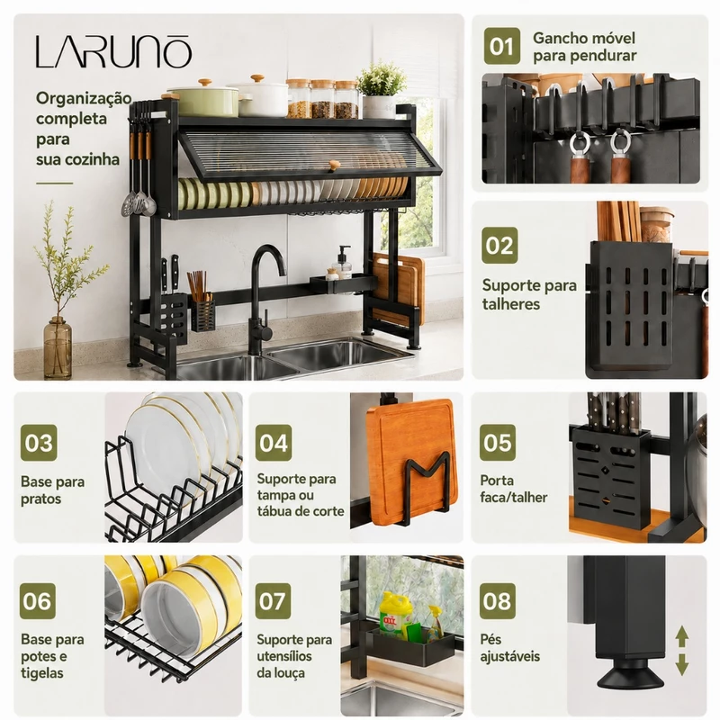 Escorredor de Louças Suspenso sobre Pia Kitchen Rack Inox — foto 7