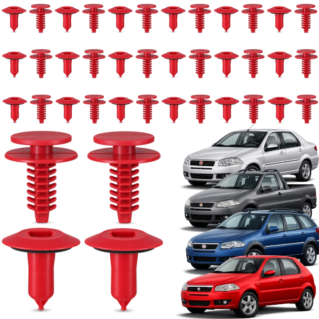 Kit 40 Grampo Bucha Forro de Porta Compativel Fiat Idea Mobi Uno Palio Siena Punto Strada