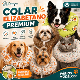 Colar Elizabetano Ajustável Petyc Cone Pós Cirúrgico Cães e Gatos Confortável Estampado Proteção Mac