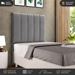 Cabeceira Estofada Cama Box Solteiro Alice 90cm Veludo Premium