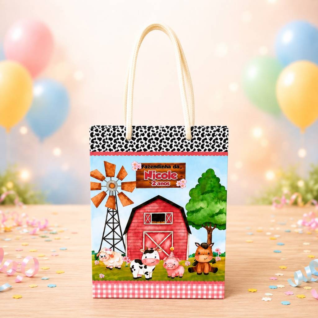 Sacolinha Fazendinha Menina Personalizados /Lembrancinha de Festa /Aniversário