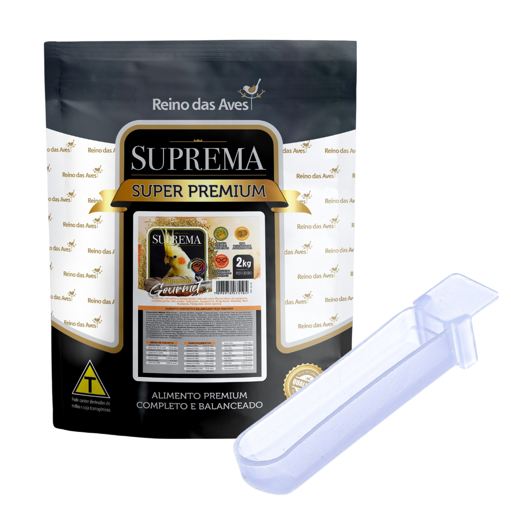 Ração Suprema Calopsita Gourmet SC 2kg + Comedouro Unha | Extrusado completo indicado Calopsita, Agapornis e Ring Neck