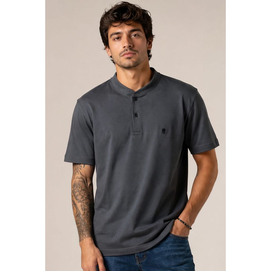Polo Masculina Gola Portuguesa Polo Wear Cinza Escuro
