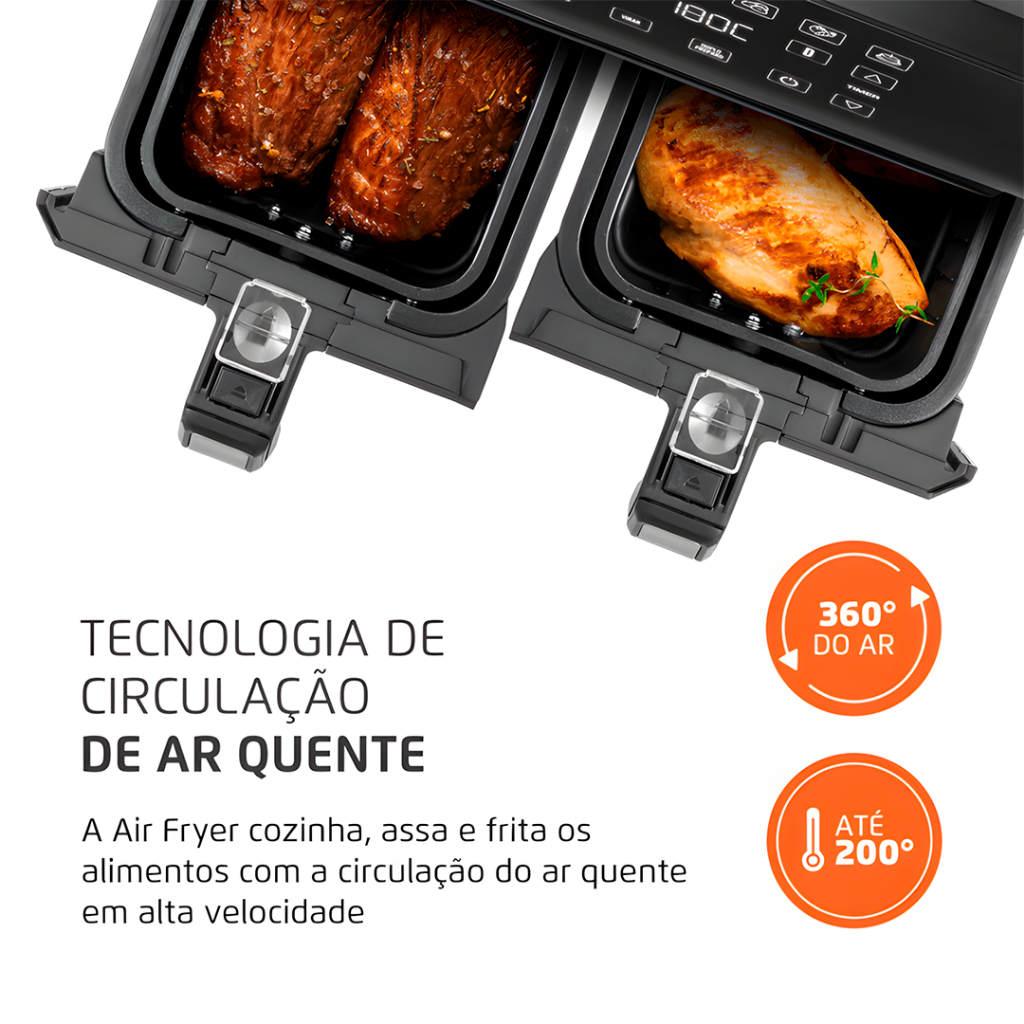 Fritadeira Air Fryer Mondial AFD-01-BI Duplo Cesto 8L 2000W · foto 2