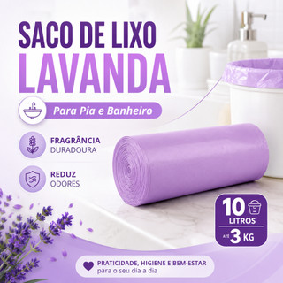 Pack Saco de Lixo Lavanda 10L para Pia Banheiro Lixeira Pequena Perfumado Fragrância Duradoura
