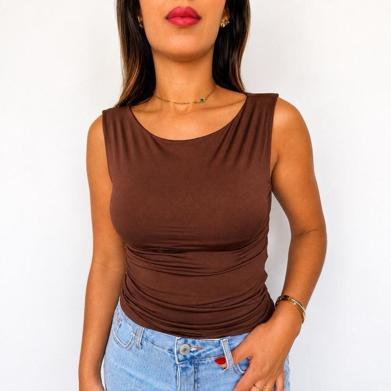 Blusa Regata Feminina Casual Básica Suplex Premium Moda Blogueira Gringa Elegante Preta Marrom Bege Branca Terracota
