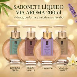 Sabonete Líquido Desodorante Mãos Via Aroma 200ml Hidratante Perfumado Bamboo Lavanda Vanilla