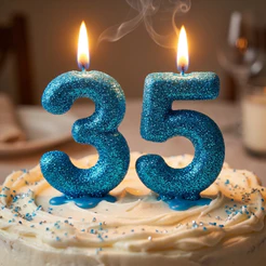 Vela de aniversário ou mesversario com glitter azul cintilante