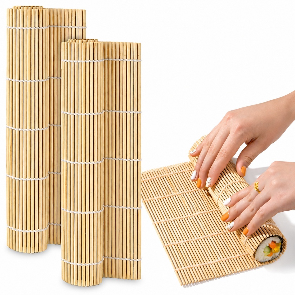 Kit 2 Esteira de Sushi Bambu 24x24 Sudare Profissional para Enrolar Sushi Sashimi Makisu japonês
