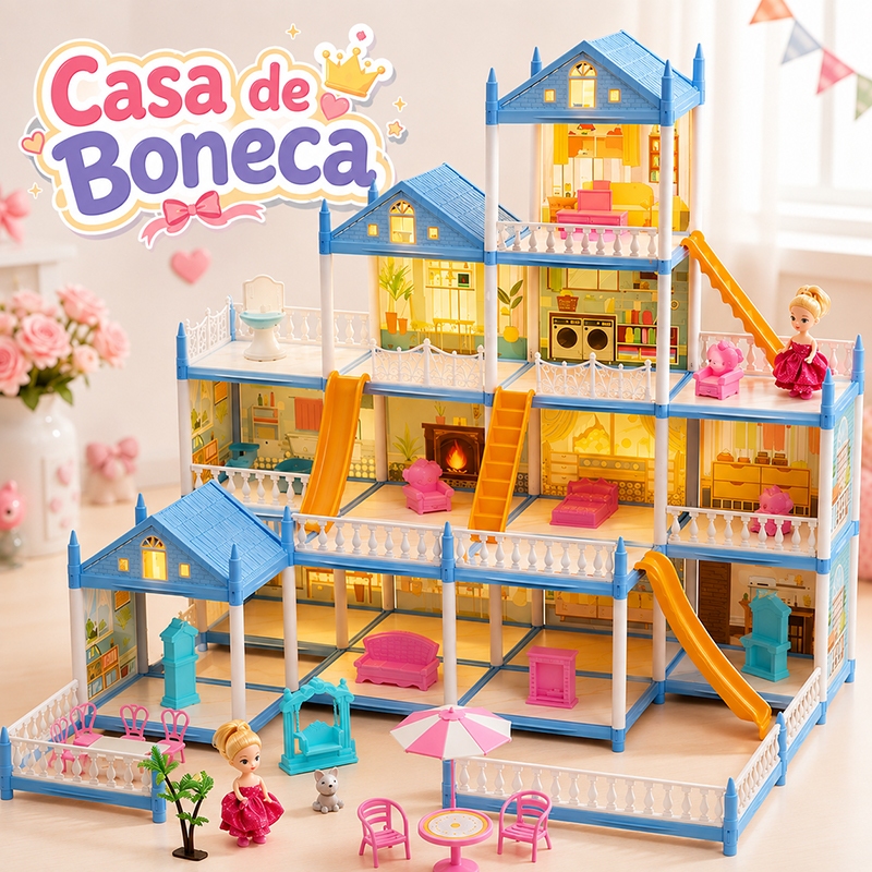 Casa Casinha de Boneca DIY Castelo da Doll House Princesa Casa de brincar luxuosa para meninas