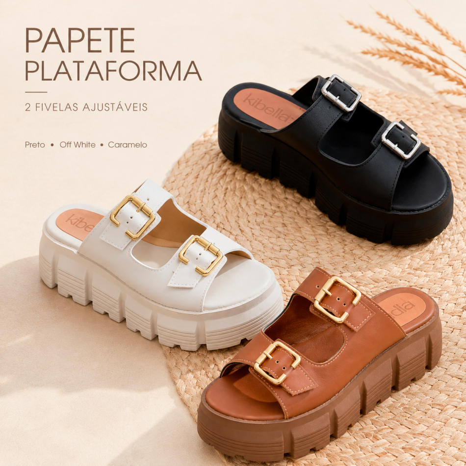 Sandália Feminina Papete Plataforma 2 Fivelas Chinelo Ajustáveis Leve Confortável 254