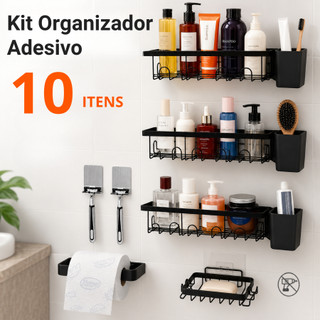 10 Suportes Organizadores De Metal Rack De Parede Banheiro Cozinha Prateleiras Porta Sham…