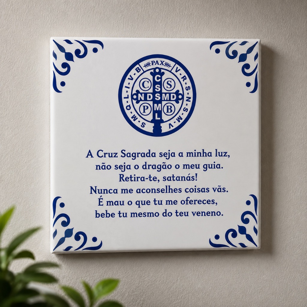 Azulejo São Bento 15x15cm Religioso Decorativo Oração Proteção Católica Presente de Fé