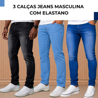 Kit 3 Calça Masculina Jeans Slim Original Elastano Estilo Casual Masculino Leve e Confortável