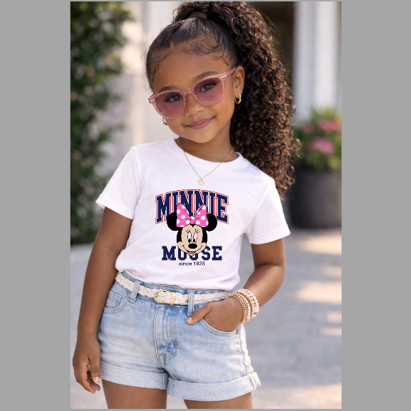 Camiseta Infantil 100% Algodão Personagens Minnie Bebê Criança Juvenil Menina Casual Passeio
