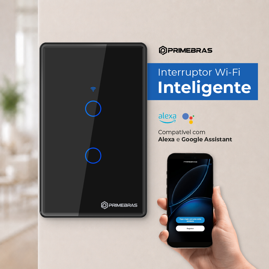 Interruptor Touch 2 Botões Wi-Fi TP1002 Preto
