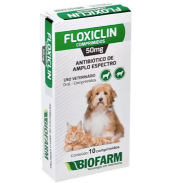 Floxiclin Antibiótico P/ Cães e Gatos 50mg 10 Comp. - Biofarm