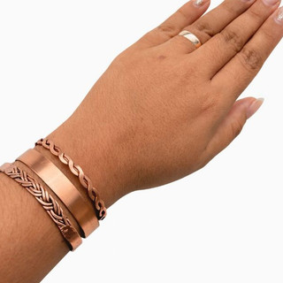 Trio 3 Pulseiras de Cobre Puro Angelic Ajustável Bracelete Feminino Masculino Unissex Empilhada