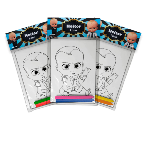 Kit Colorir Giz De Cera Lembrancinha Festa Infantil Personalizado Escolha Tema Poderoso Chefinho ( VÁRIOS TEMAS)