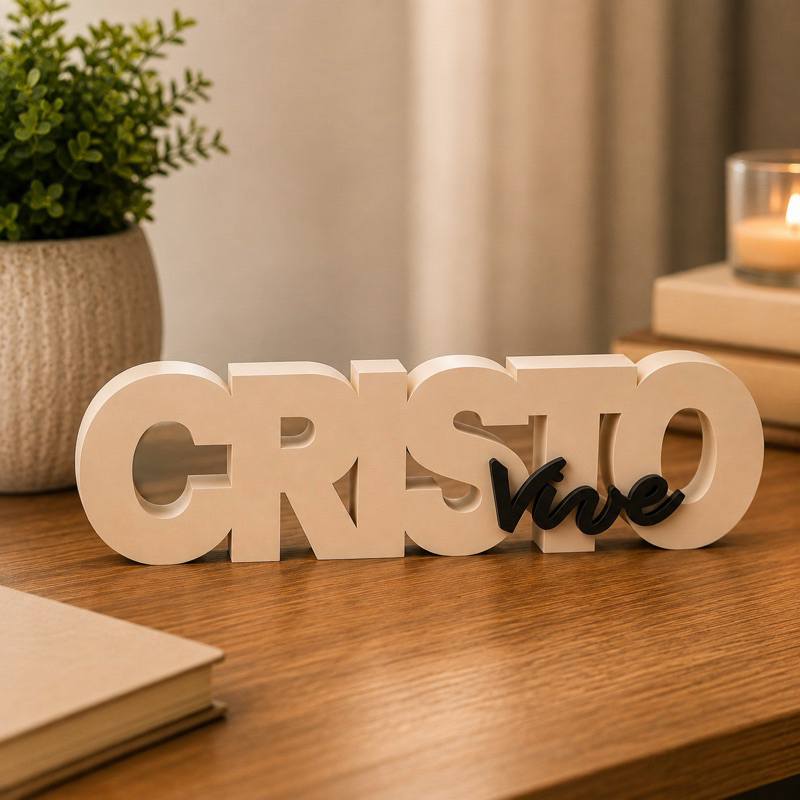 Enfeite Decorativo Cristo Vive 3D Decoração Fé Cristã para Sala Quarto Escritório Presente Religioso