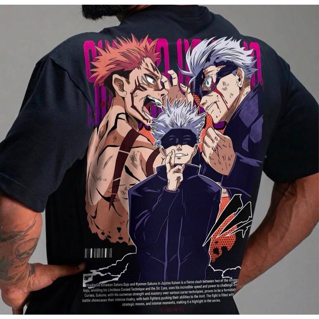 CAMISETA OVERSIZED JUJUTSU KAISEN, SUKUNA, SATORU GOJO, CAMISETA ACADEMIA, ALGODÃO, UNISSEX