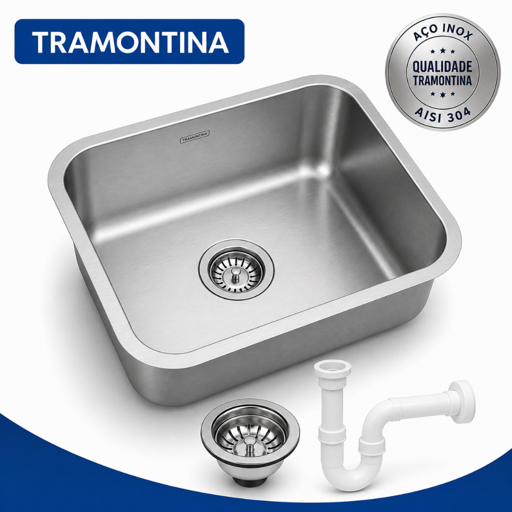 Cuba de Embutir Tramontina Dora 50 BL R6 em Aço Inox Escovado 50x40x20