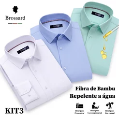 Kit 3 Camisa Social Masculina Premium Slim Não Amassa, Blusa Ótimo Caimento Resistente a Respingos