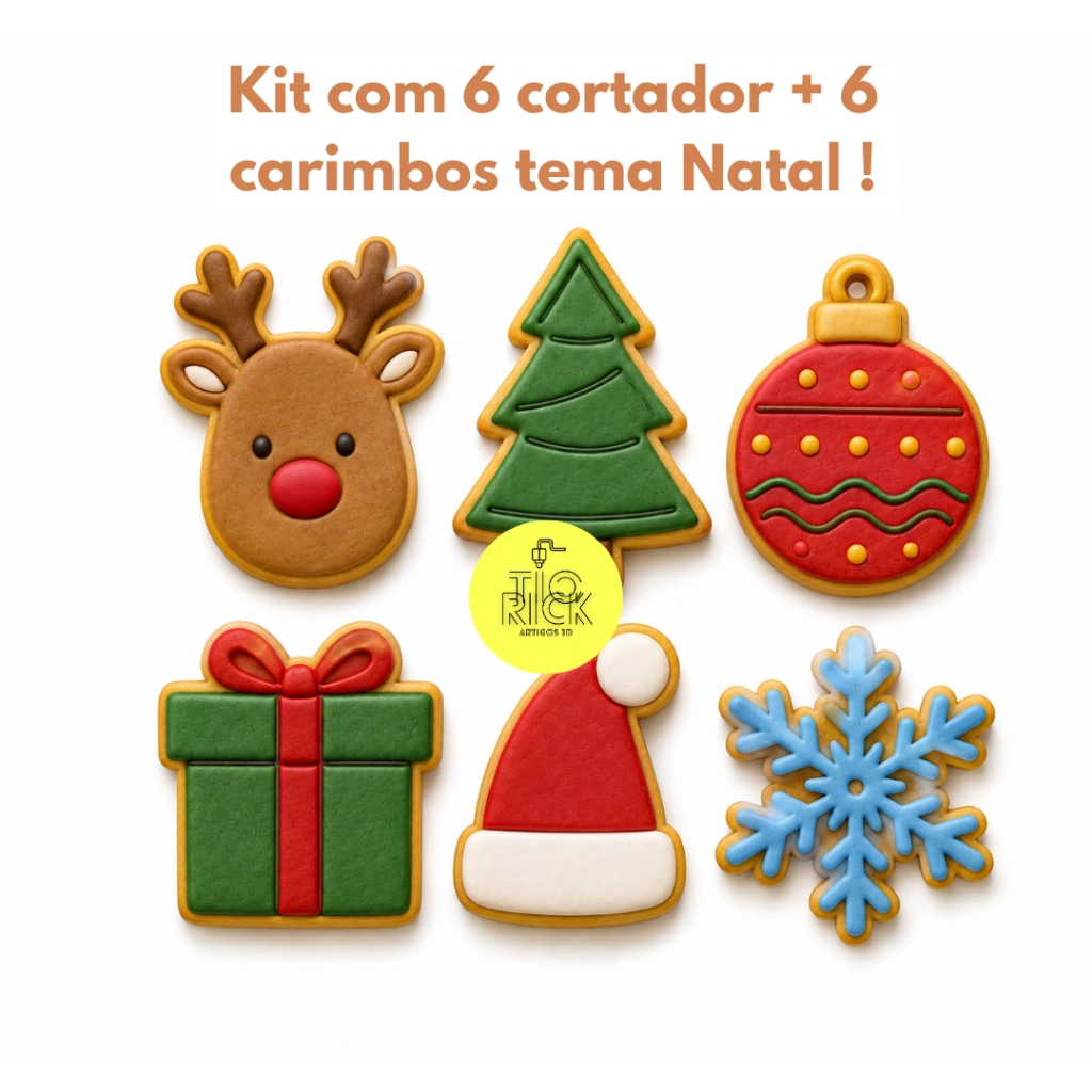 kit 6 cortador de natal, para biscoitos natalinos, molde de natal para ceramica, pasta americana, confeitaria cookie