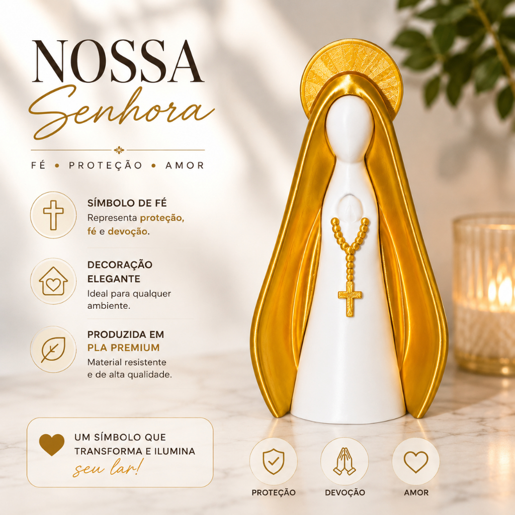 Nossa Senhora 15cm Decorativa Religiosa Minimalista Imagem Santa Católica para Casa Oratório e Presente