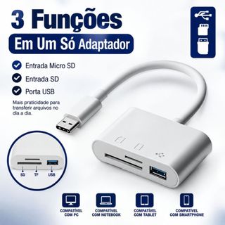 Adaptador USB-C 3 Em 1 Leitor De Cartão SD Micro SD Com USB