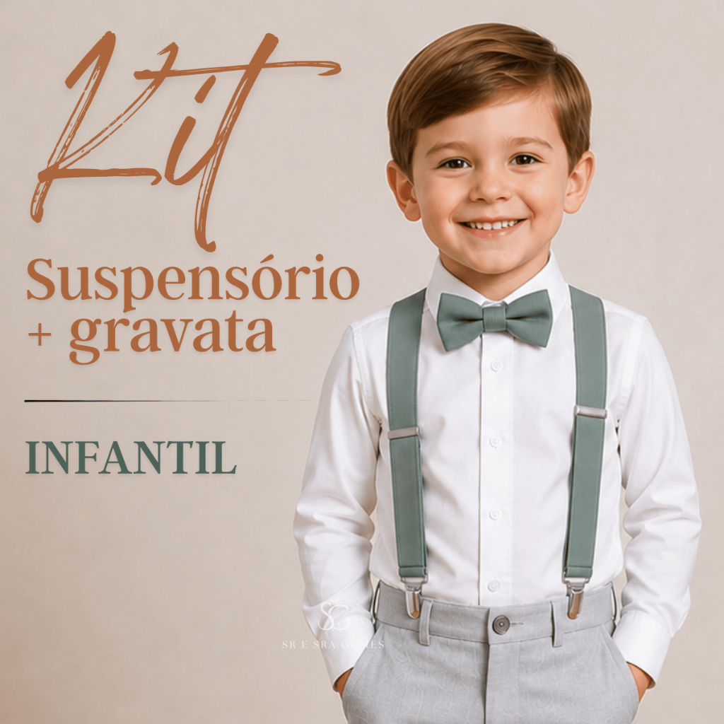 Kit Suspensório Verde Menta + Gravata Borboleta Infantil