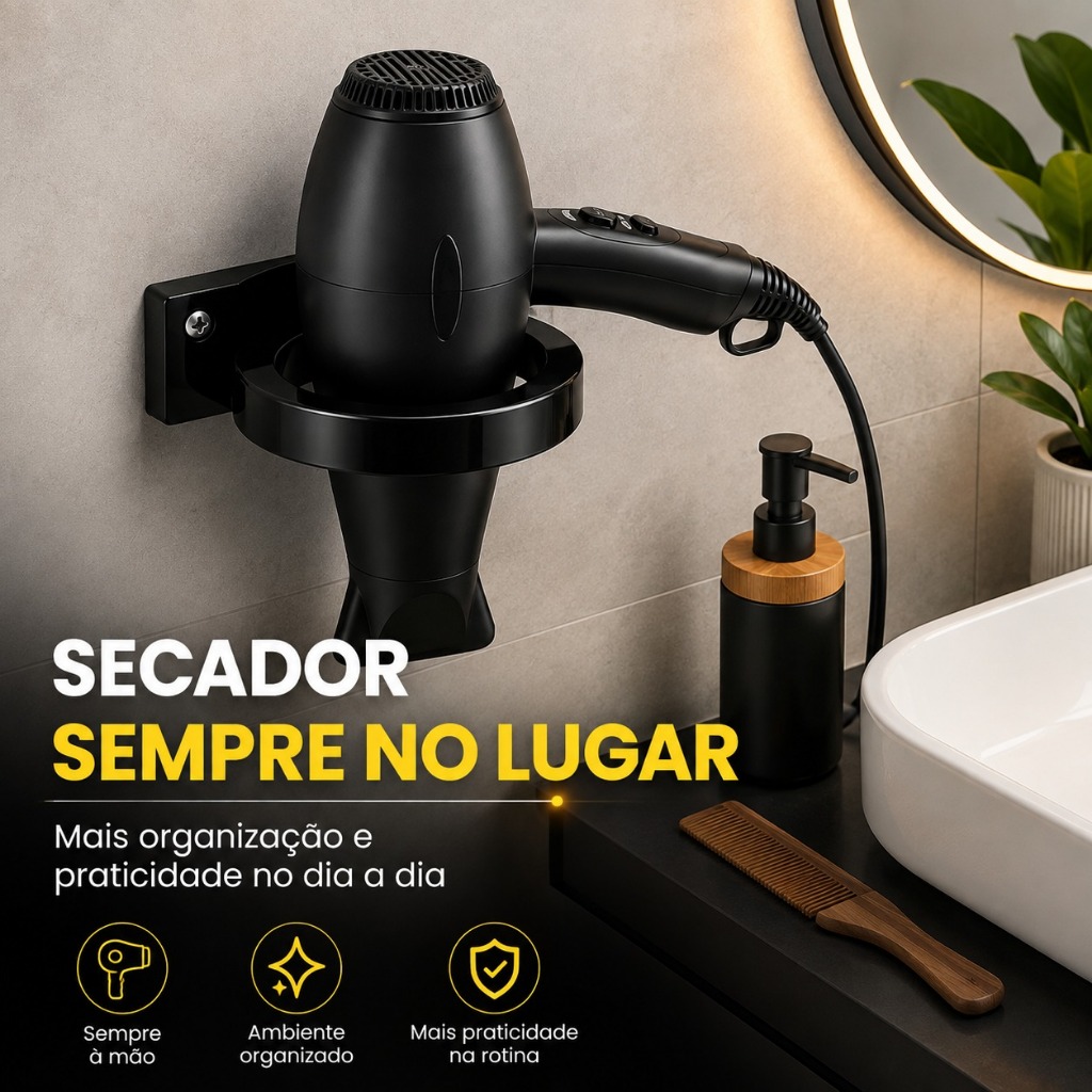 Suporte Secador De cabelo Parede Organizador Universal Banheiro Salão Com Parafusos Reforçado