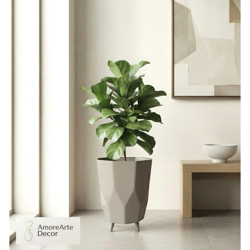 Vasos para Planta Coluna Facetado 34x24 com Pés Cachepo Decorativo Alto Brilho Polietileno Resistente Grand