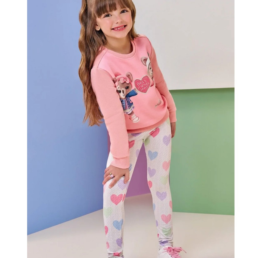 Conjunto Menina Infanti Blusão em Moletom e Calça Legging