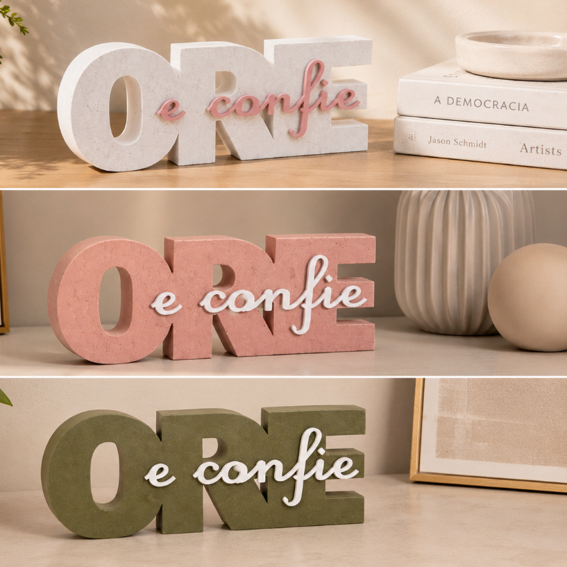 Letreiro Decorativo ORE E CONFIE | Decoração Religiosa | Enfeite de Fé | Presente Religioso em Casa | Adorno Católico