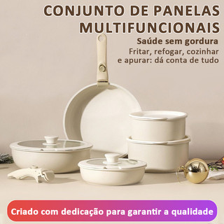Kit Panelas Antiaderentes Pedra de Maihan com Cabo Removível Empilhável Todas as Bocas