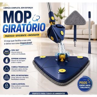 Esfregão Triângulo Mop De Limpeza Ajustável Giratória 360° Versátil Ergonômico Rodo Limpeza Triangulo Mop Giratorio