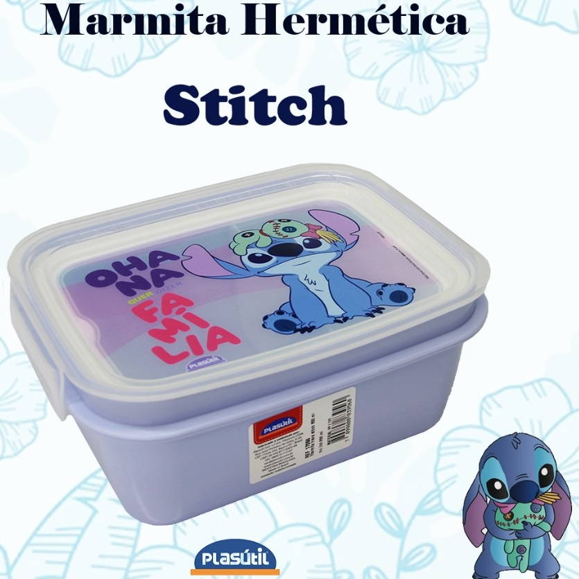 Marmita Hermética Stitch 850 ml - Disney - 2 divisórias / Com Trava de Segurança - Plasútil