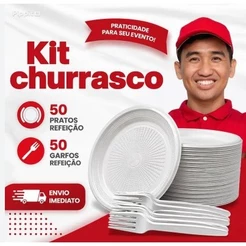 Kit Descartáveis Refeição 50 Pratos E 50 Garfos Total 100 UND