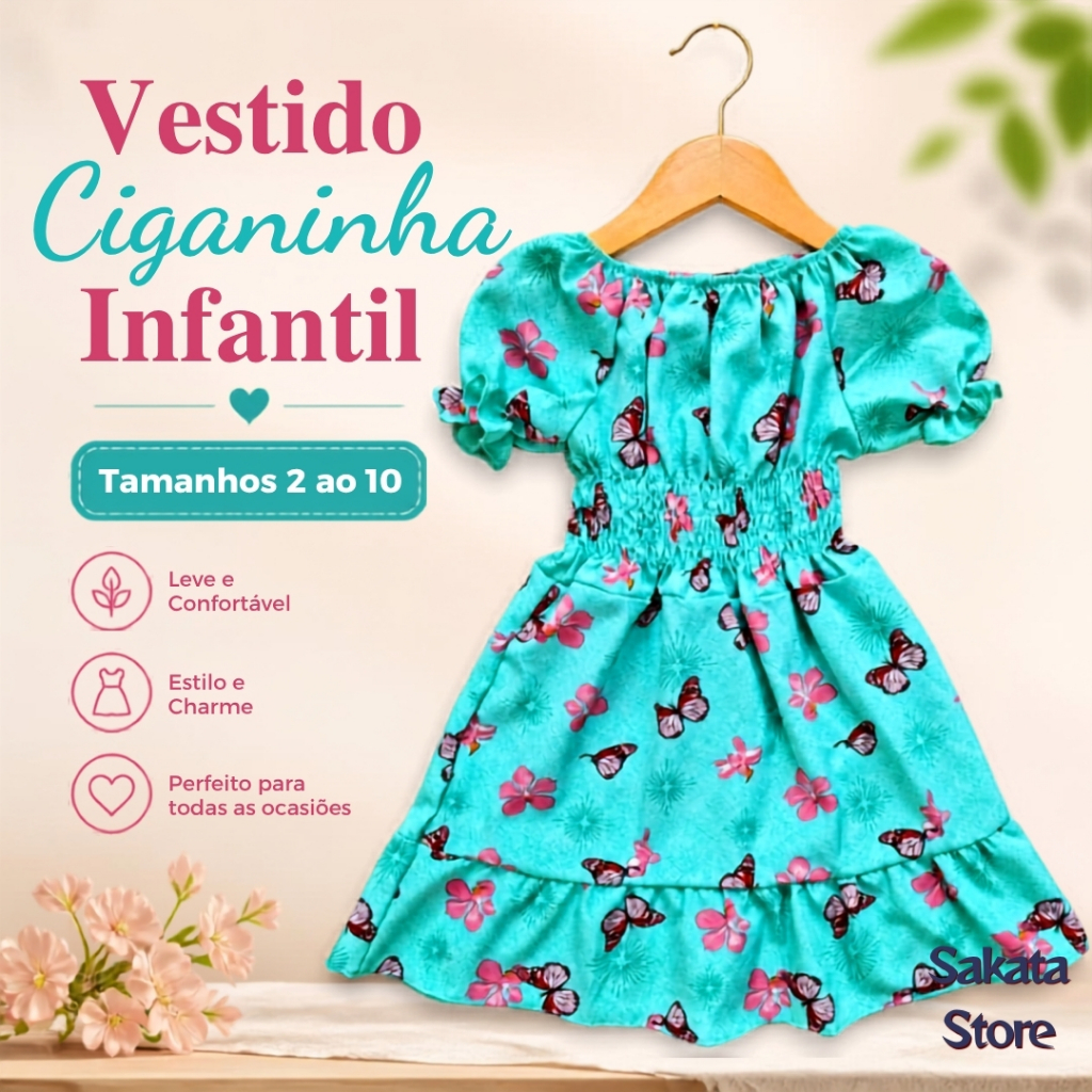 Vestido Infantil Ciganinha Verão Fresquinho DIVERSAS ESTAMPAS Não Amassa