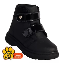 Bota Coturno Infantil Menina Klin London Tratorado Anatômico Confortável Acolchoado Preto