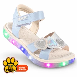 Sandália Papete Infantil Menina Klin Light com LED Colorido, Anatômica e Detalhe de Corações