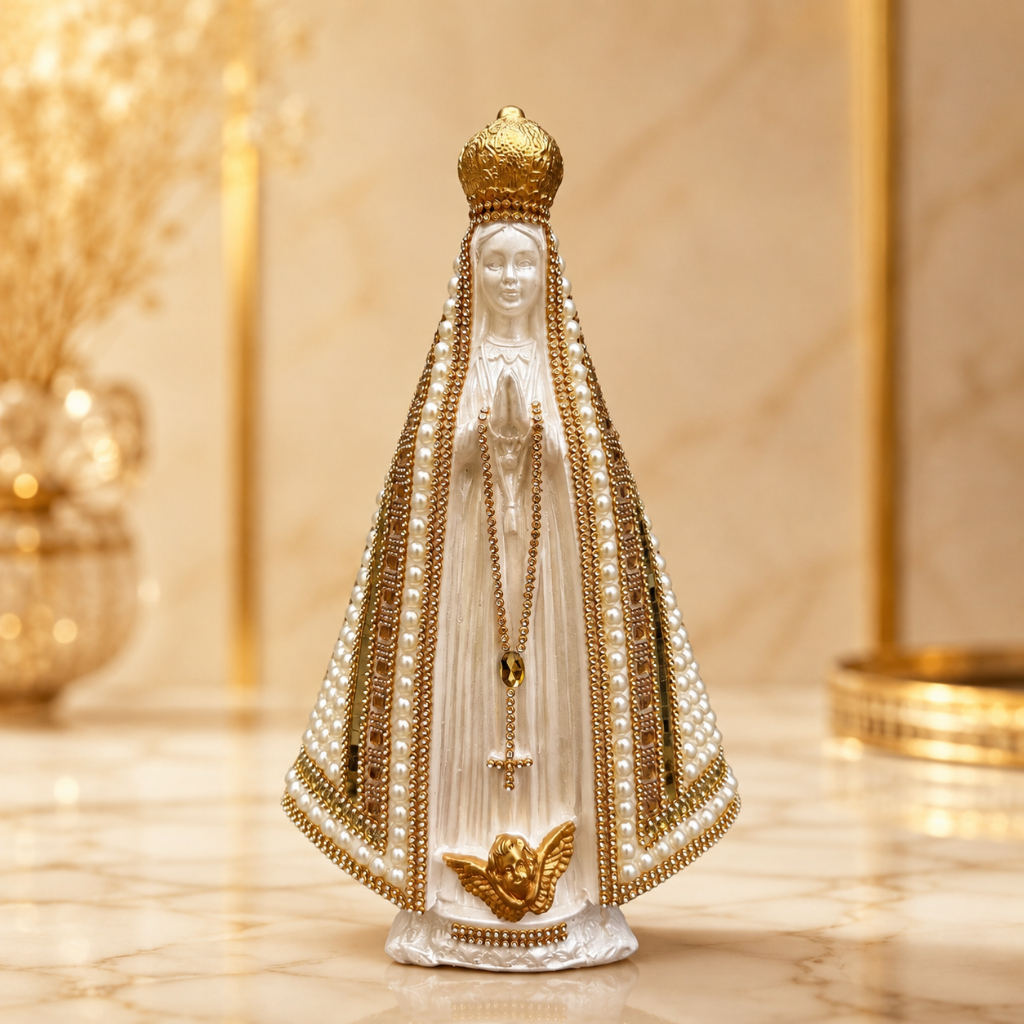 Imagem de Nossa Senhora Aparecida 34cm de Pérolas Bege Gesso