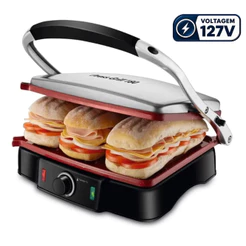 Sanduicheira Mondial Press Grill 180° Red Ceramic 127V Preto/Inox 2000W - PG-02