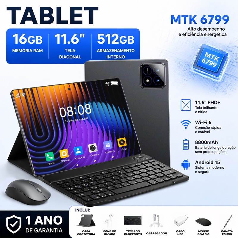 【Free Keyboard + Mouse】Tablet Pad7 Pro 16GB + 512GB 11.6-inch Screen Wi-Fi 5G Dual SIM Dual Standby 8800 mAh Global