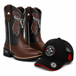Kit Bota Texana Masculina + Boné Country de Redinha Cowboy Western Rodeio Cavalgada Fazenda Estilo Sertanejo