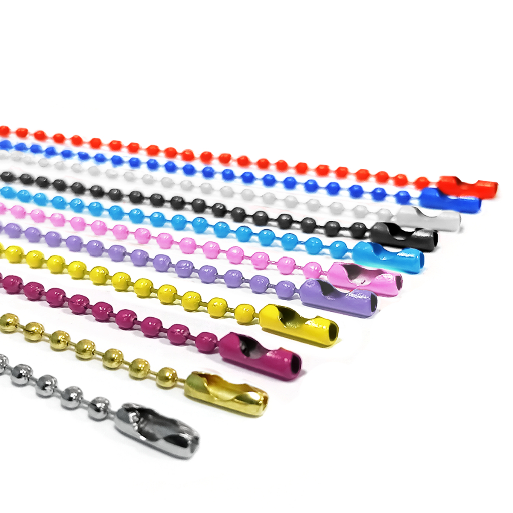 120PCS Corrente De Bolinha Com Canoa 10cm Tag Chaveiro prata dourado branco
