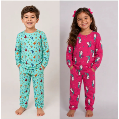 Pijama Infantil Menino Menina Manga Longa Calça Estampado P M G 1-8 Anos Suede Frio Inverno Outono Infantil