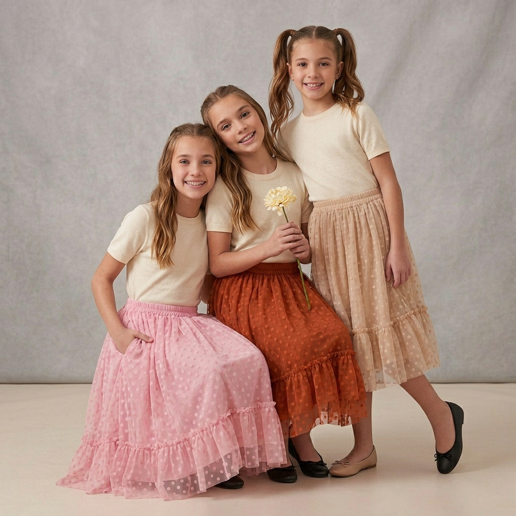 Saia Tule Midi Infantil Menina Blogueirinha Com Forro Modesta Festa Cores