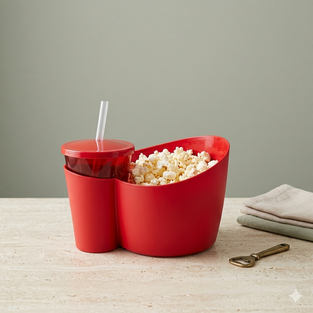 Kit Balde de Pipoca e Copo com Canudo 500ml BPA FREE Lembrancinha Aniversário Cinema em Casa